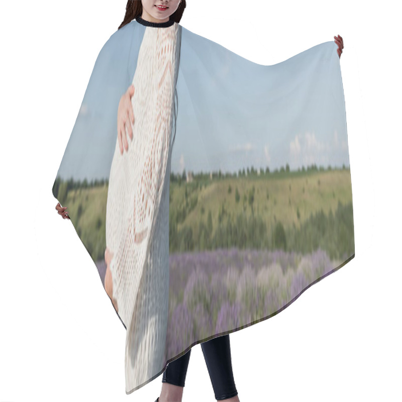 Personality  Cropped View Of Pregnant Woman In White Dress Touching Belly In Meadow, Banner Hair Cutting Cape