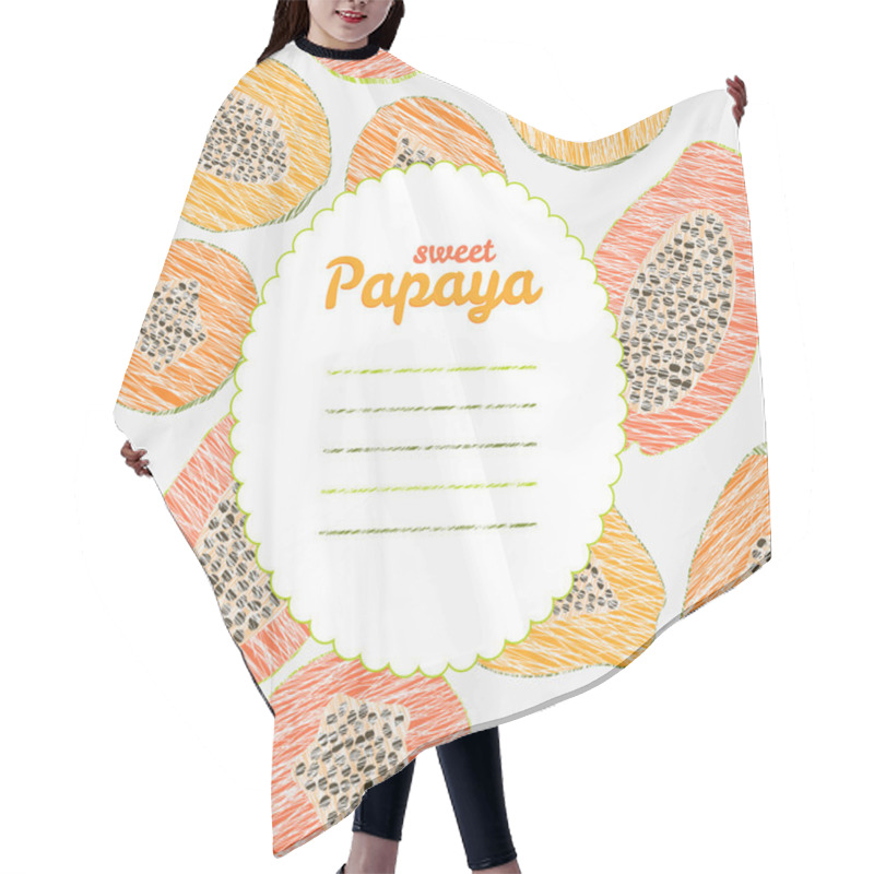 Personality  Text Frame. Endless Papaya Texture, Repeating Fruit Background.  Hair Cutting Cape