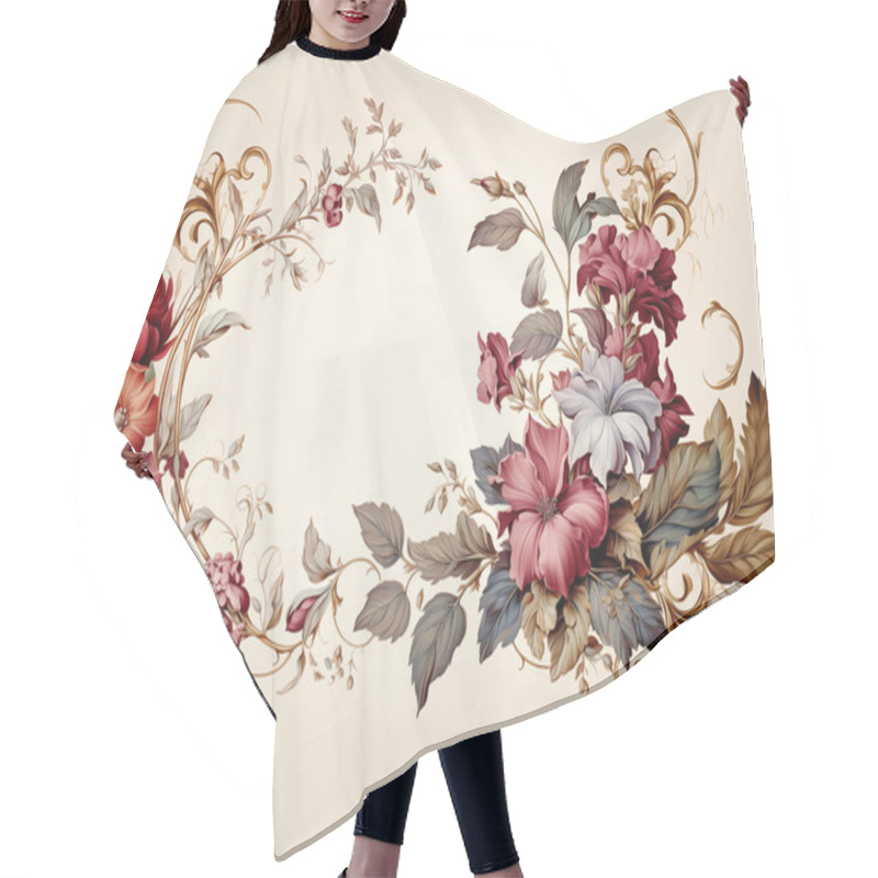 Personality  Elegant Floral Arrangement In A Vector Style, Featuring A Symphony Of Roses And Lilies With Ornate Golden Swirls On A Cream Background. Hair Cutting Cape