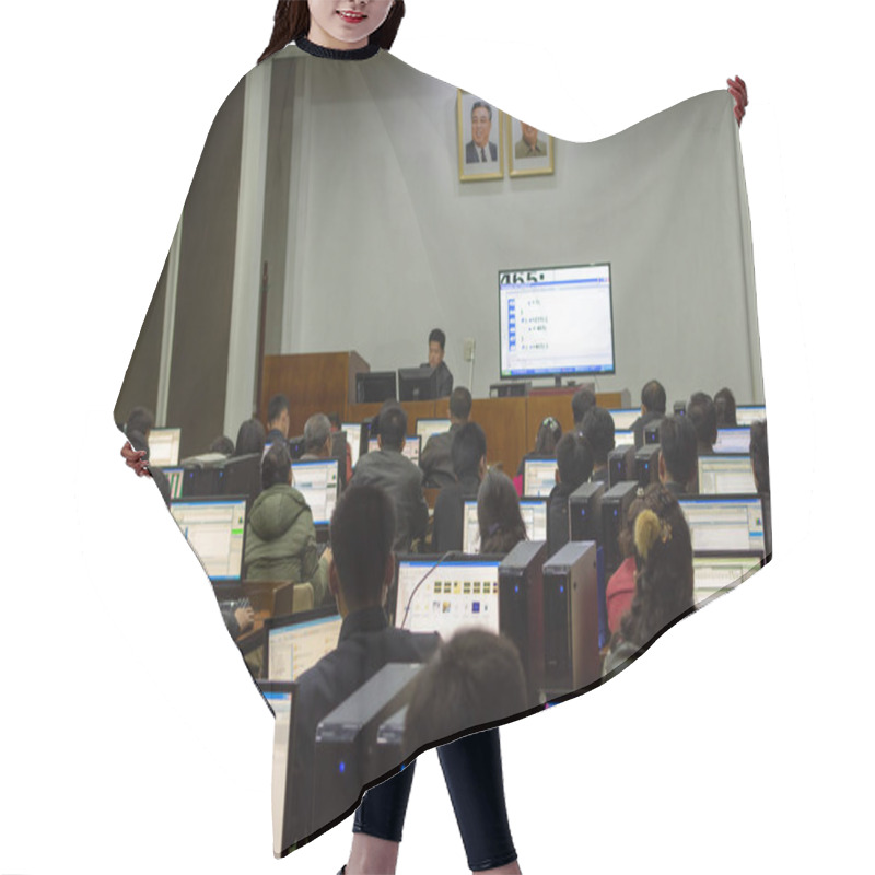 Personality  Pyongyang / DPR Korea - November 12, 2015: Students Learning Programming In A Computer Study Room At The Grand People's Study House, An Educational Center Open To All North Koreans In Pyongyang Hair Cutting Cape