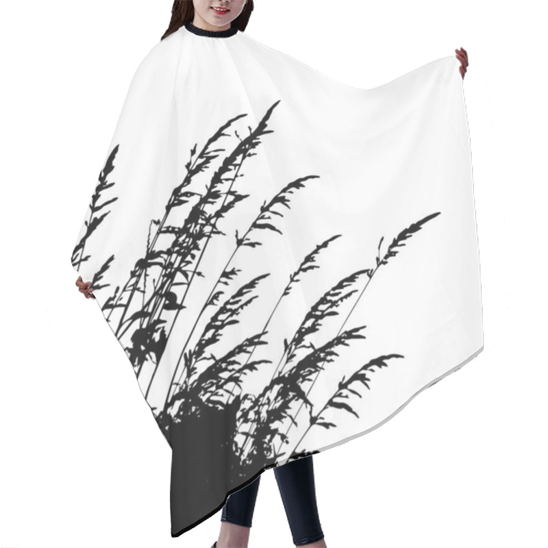 Personality  Monochrome Grass With Flowers. Grass Silhouette Border Silhouette Isolated On White Background.Vector Illustration Hair Cutting Cape