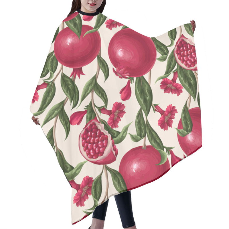 Personality  Seamless Pattern With .pomegranates Branches Anf Flowers. Vector Hair Cutting Cape