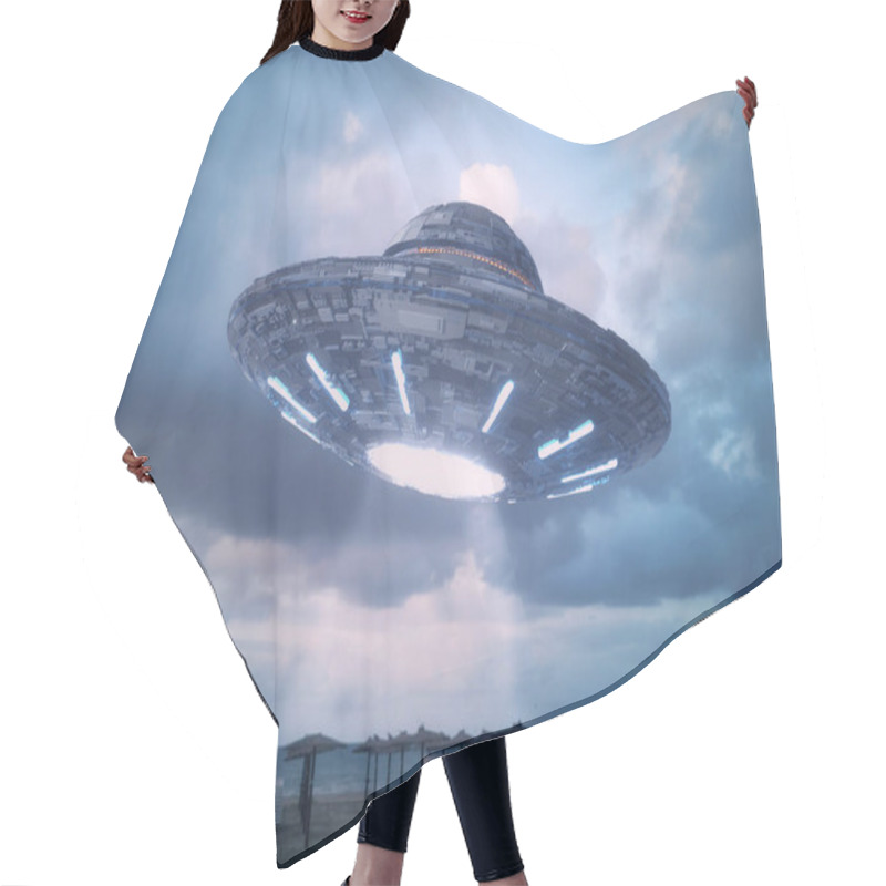 Personality  3d Render. UFO Spaceship Concept Hair Cutting Cape