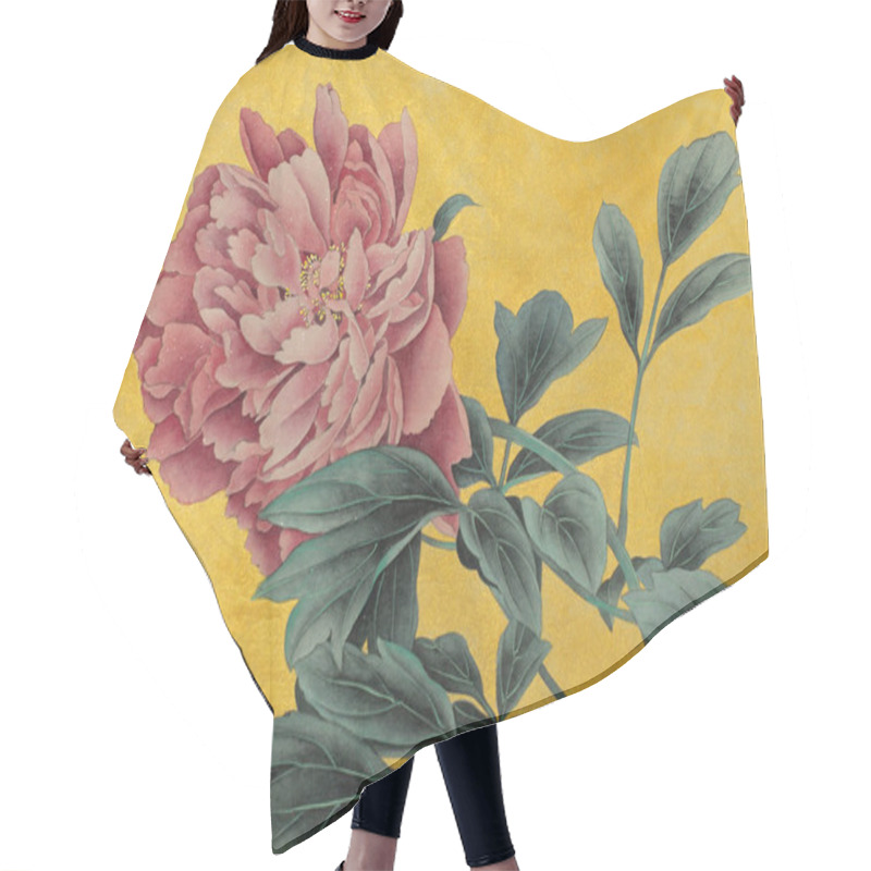 Personality  Delicate Pink Peony On A Golden Background Hair Cutting Cape