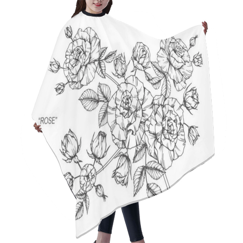 Personality  Roses Flower. Drawing And Sketch With Black And White Line-art. Hair Cutting Cape