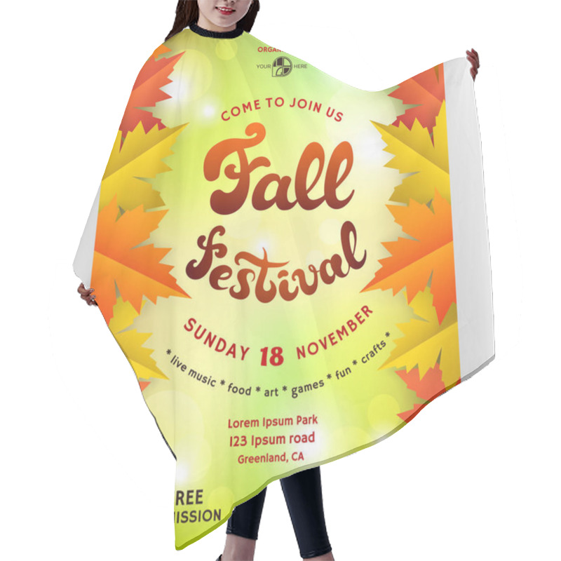 Personality  Fall Festival Poster Design. Template For Invitation. Customized Text And Abstract Maple Leaves. Bright Colorful Background With Shadows, Bokeh Effect And Shines. Vector Illustration. Hair Cutting Cape