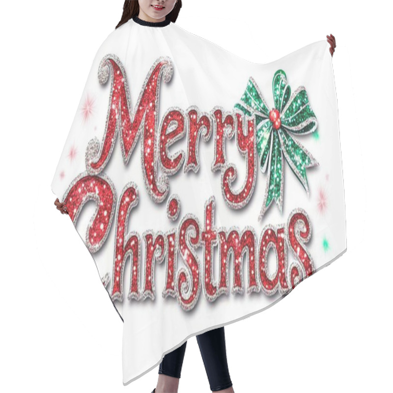 Personality  Festive Sparkling 'Merry Christmas' Sign With A Decorative Bow. Hair Cutting Cape