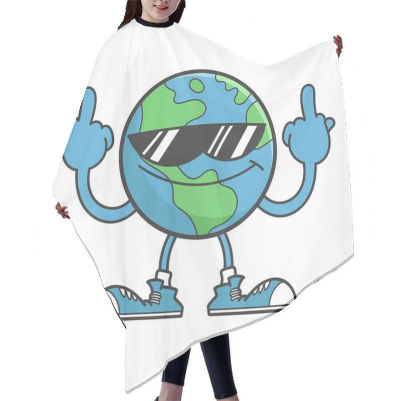 Personality  Planet Earth Cartoon Character With Sunglasses Giving The Middle Fingers Isolated On White Background Hair Cutting Cape