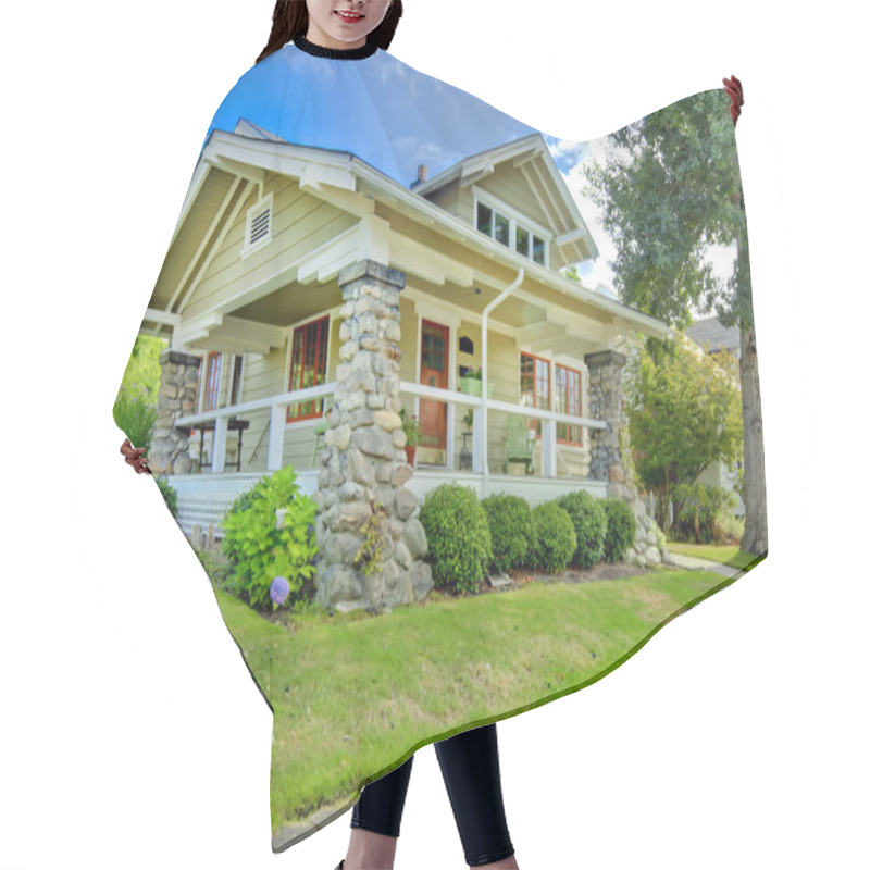 Personality  Covered Front Porch Of The Old Craftsman Style Home. Hair Cutting Cape