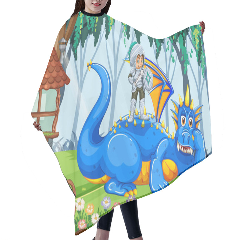 Personality  Dragon And Knight In Enchanted Forest Background Illustration Hair Cutting Cape