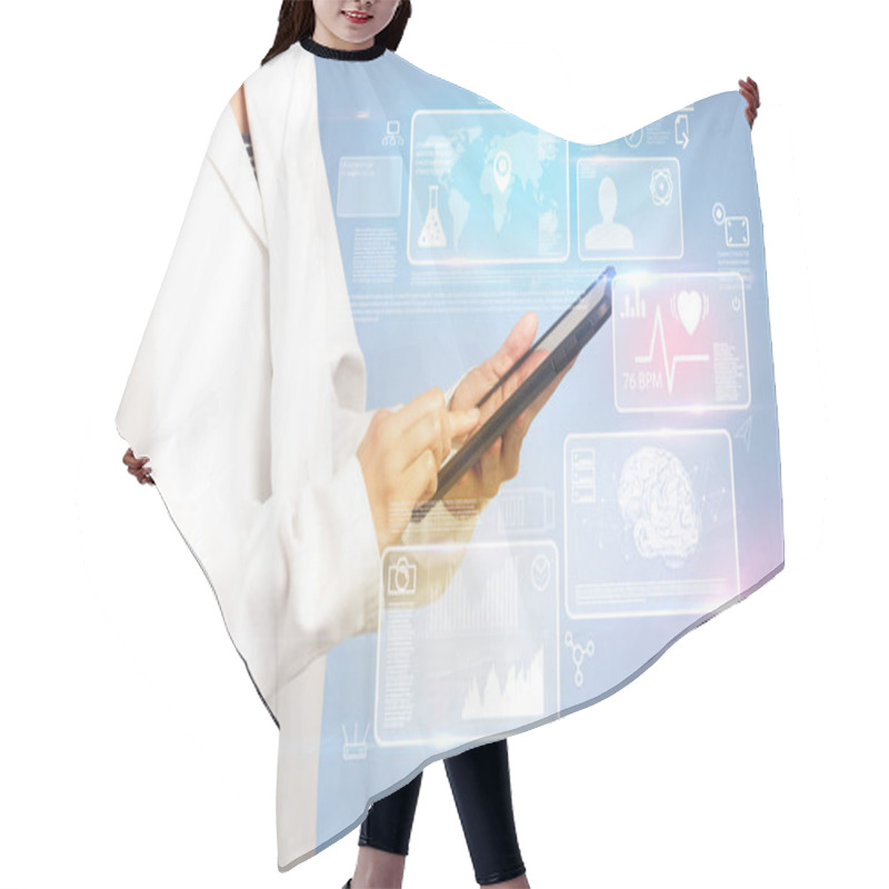 Personality  Female Doctor With Tablet Hair Cutting Cape