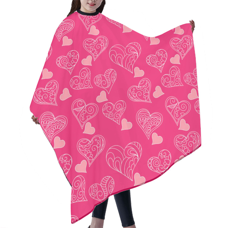 Personality  Pink Valentine  Seamless Pattern  With Hand Drawn Patterned  Hearts For Packing Valentine's Day Gift, Present, Pack Paper, Textile Print, Fabric Pattern. Eps 10 Hair Cutting Cape