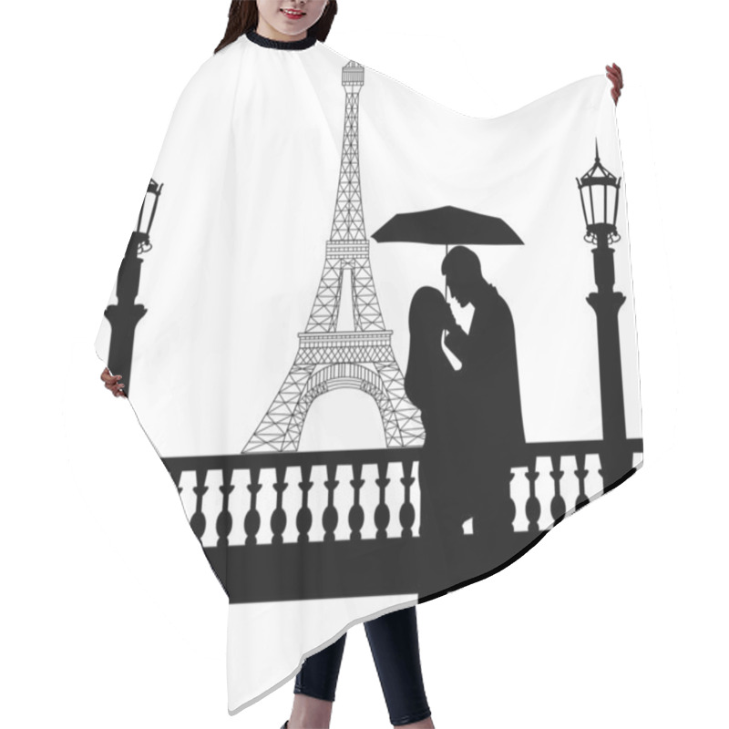 Personality  Romantic Couple In Front Of Eiffel Tower In Paris Under Umbrella Silhouette Hair Cutting Cape