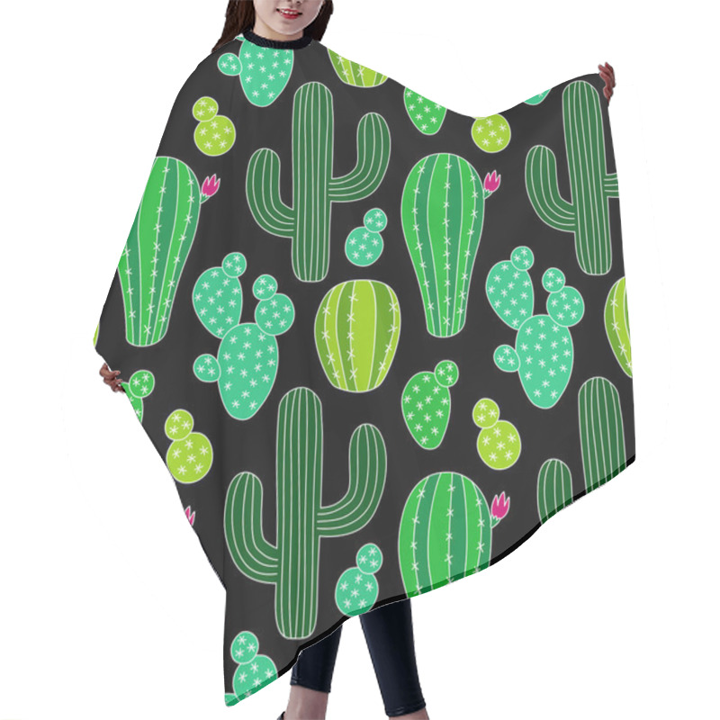 Personality  Cute Hand Drawn Cactus Seamless Pattern Hair Cutting Cape