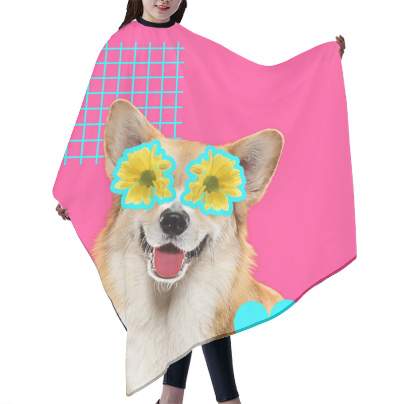 Personality  Modern Design, Contemporary Art Collage With Cute Doggies Hair Cutting Cape