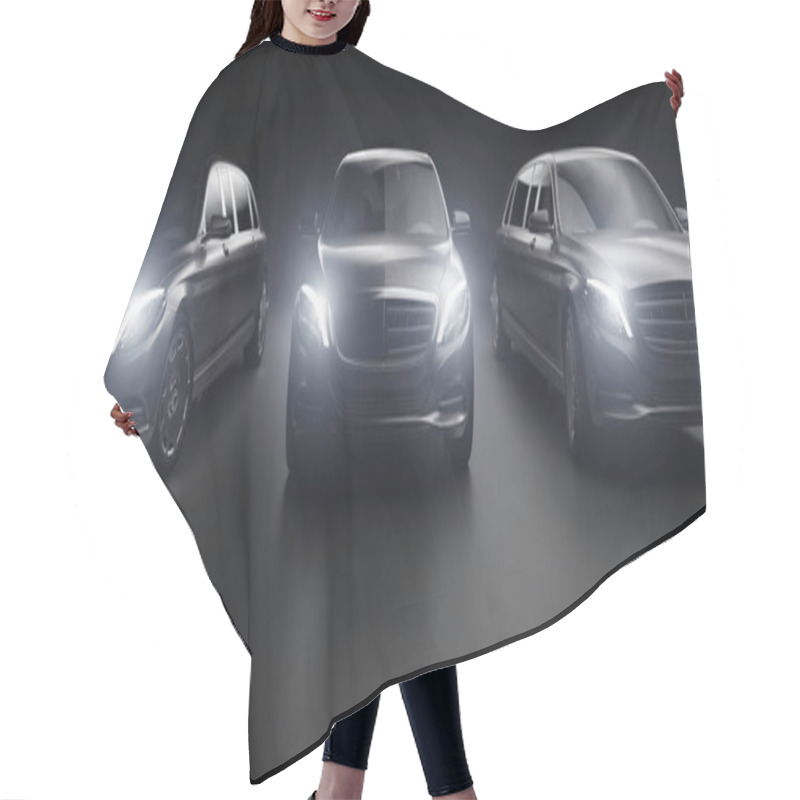 Personality  Luxurious Cars With Glowing Headlights On Black Background  Hair Cutting Cape