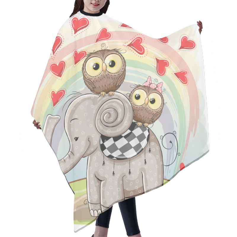 Personality  Cute Cartoon Elephant And Two Owls Hair Cutting Cape