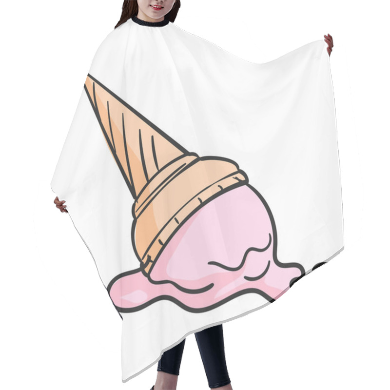 Personality  Dropped Ice Cream Doodle Cartoon Isolated Clipart On White Background, Vector Illustration Of Pink Icecream In Waffle Cone Hair Cutting Cape