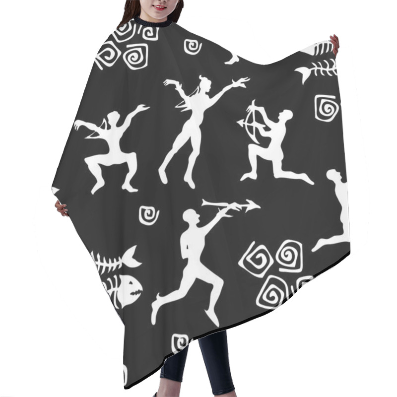 Personality  Prehistorical Hunters. Stylized Cave Art Painting. Hair Cutting Cape