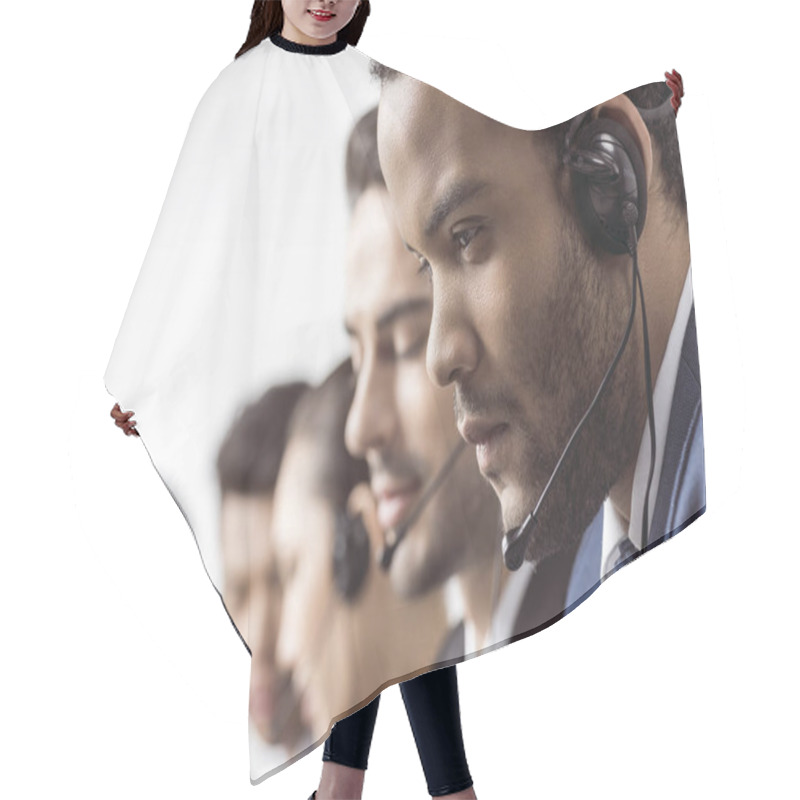 Personality  Call Center Operators In Headsets  Hair Cutting Cape