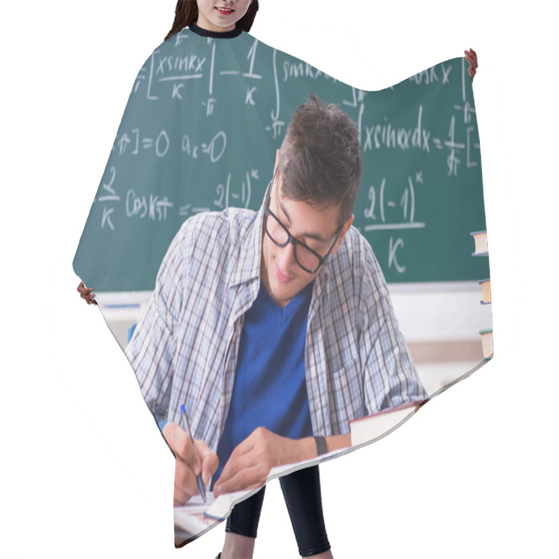 Personality  Young Male Student Studying Math At School Hair Cutting Cape