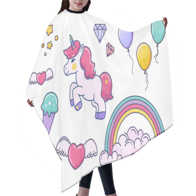 Personality  Unicorn And Fairy Elements Isolated On White Hair Cutting Cape