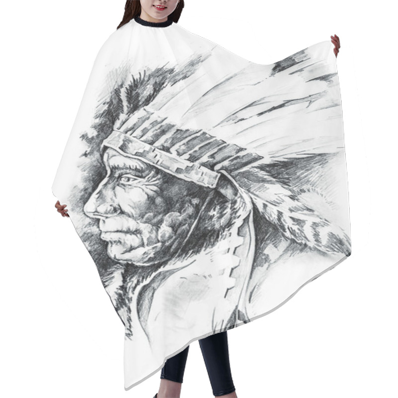 Personality  Sketch Of Tattoo Art Hair Cutting Cape