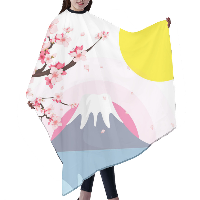 Personality  Mount Fuji Sakura Sunset Background Vector Image Hair Cutting Cape