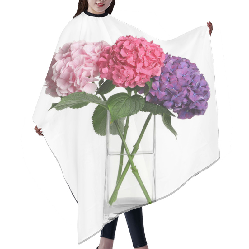 Personality  Bouquet With Beautiful Hortensia Flowers Isolated On White Hair Cutting Cape