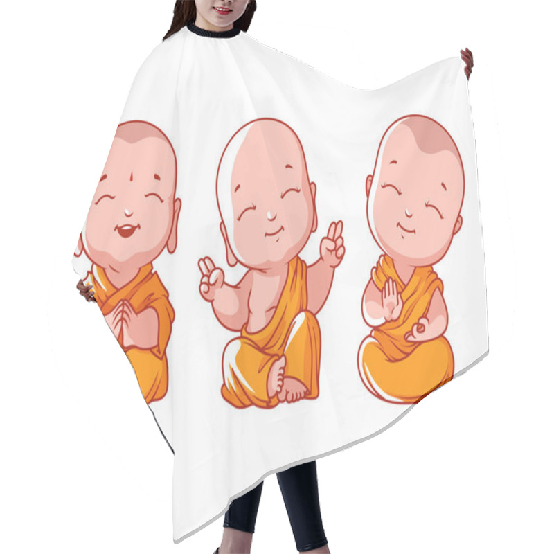 Personality  Set Of Little Meditating Monks. Hair Cutting Cape