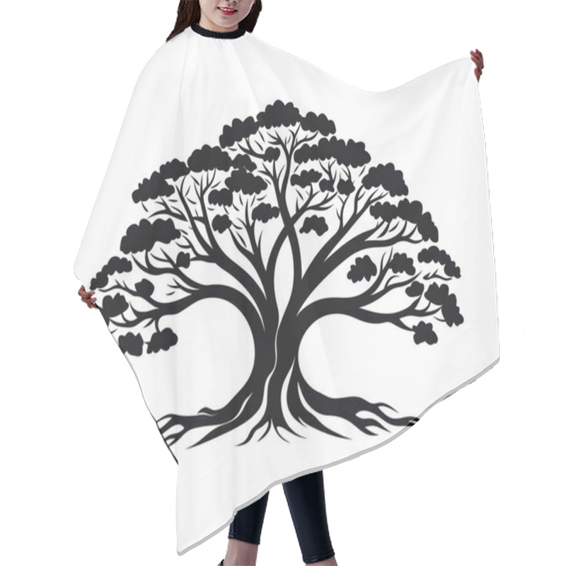 Personality  Intricate Black Silhouette Of A Majestic Tree With Sprawling Branches And Roots, Symbolizing Growth And Strength. Hair Cutting Cape