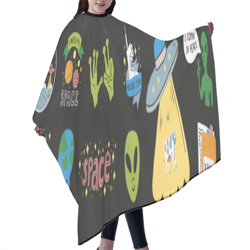 Personality  Set On A Space Theme With Humorous Ufo Signs Hair Cutting Cape