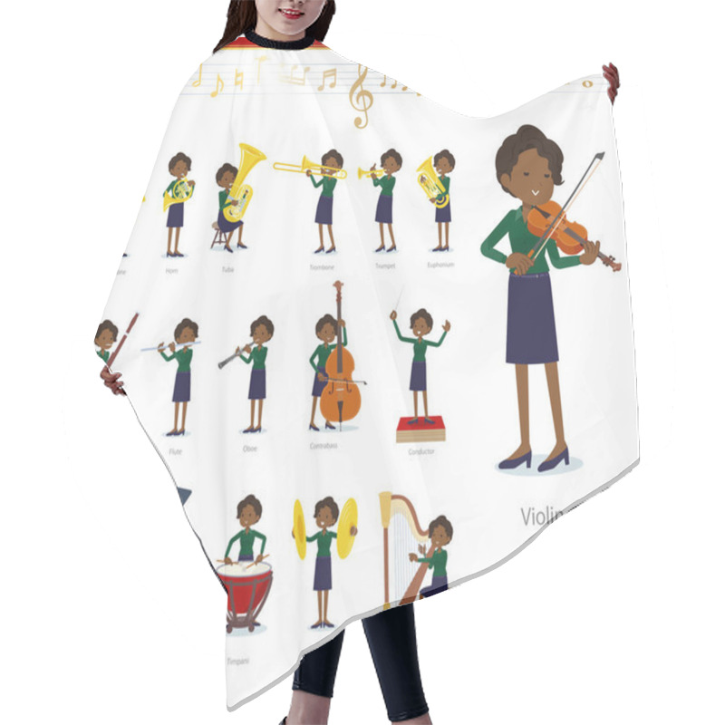 Personality  A Set Of Women On Classical Music Performances.There Are Actions To Play Various Instruments Such As String Instruments And Wind Instruments.It's Vector Art So It's Easy To Edit. Hair Cutting Cape