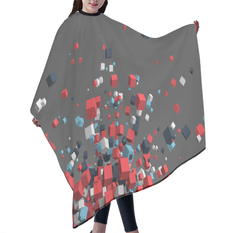 Personality  Abstract 3D Rendering Of Flying Cubes. Hair Cutting Cape