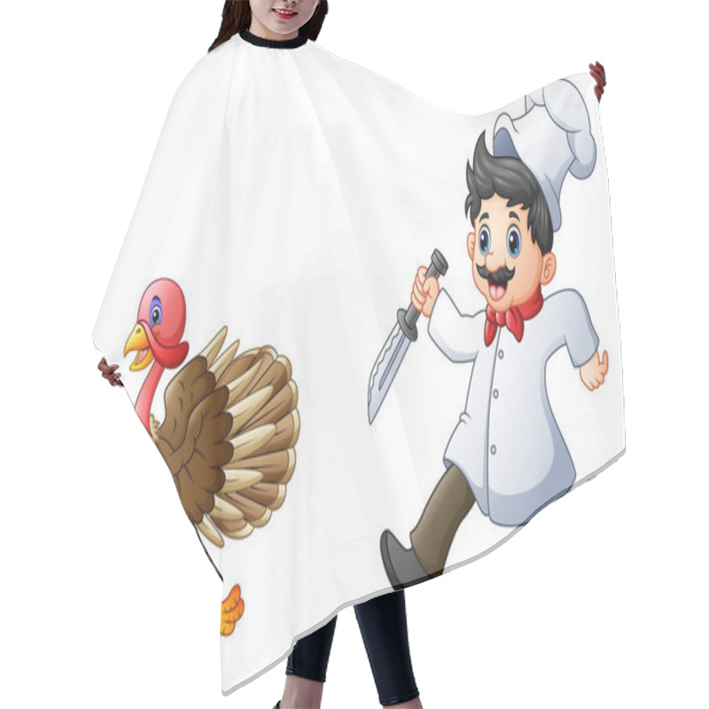 Personality  Cartoon Chef Chasing A Turkey Hair Cutting Cape