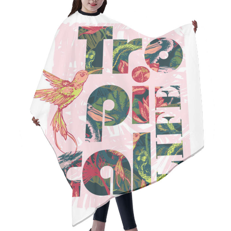 Personality  Tropical Exotic Print With Slogan For T-shirt Graphic And Other Uses. Vector Illustration Hair Cutting Cape