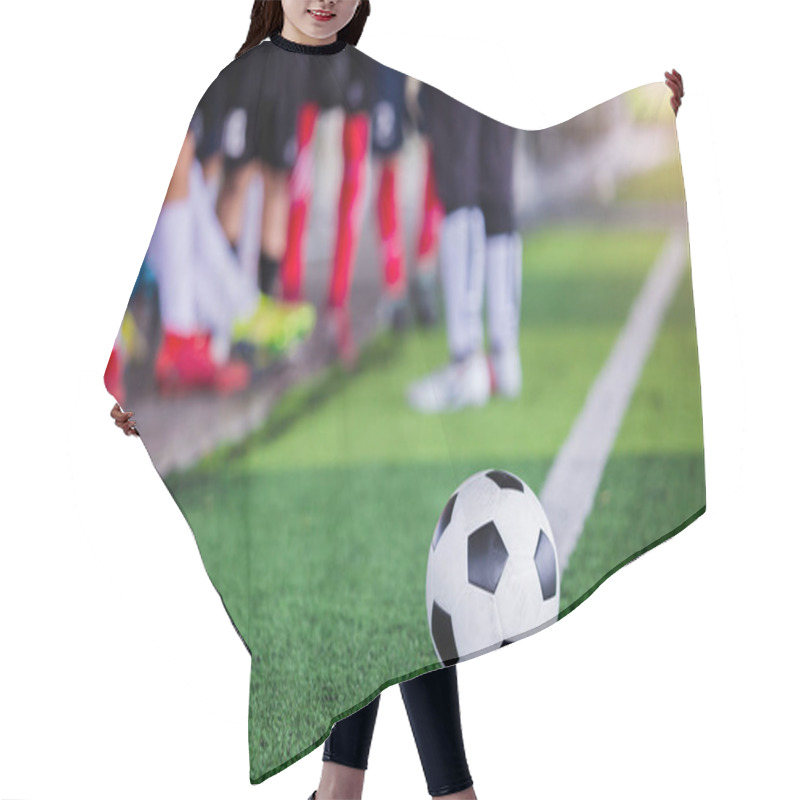 Personality  Football On Green Artificial Turf With Blurry Soccer Players Sta Hair Cutting Cape