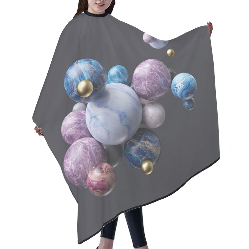 Personality  3d Abstract Assorted Marble Balls Isolated On Black Background Hair Cutting Cape