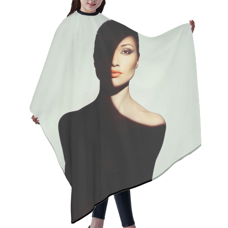 Personality  Surrealistic Young Lady With Shadow On Her Body Hair Cutting Cape