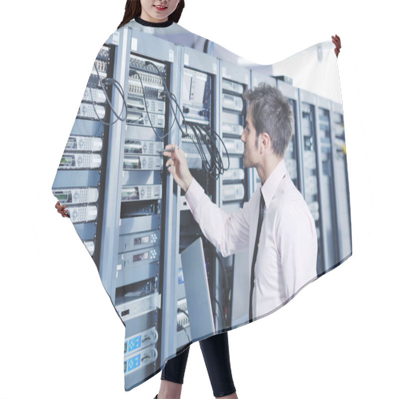 Personality  Businessman With Laptop In Network Server Room Hair Cutting Cape