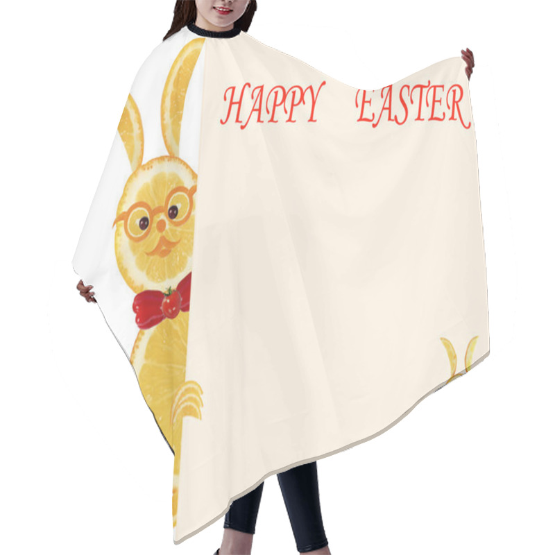 Personality  Creative Food Concept. Little Funny Yellow Rabbits With Text Hap Hair Cutting Cape