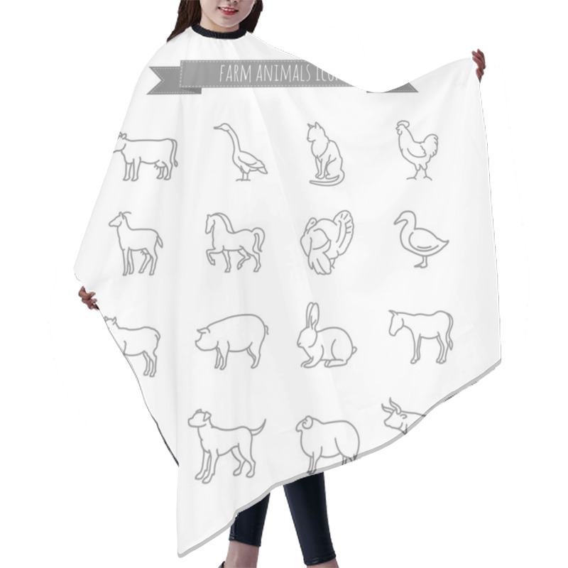 Personality  Farm Animals Vector Thin Line Icons Set Hair Cutting Cape