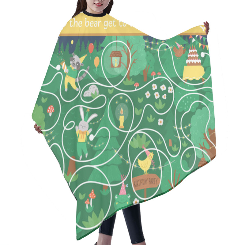 Personality  Birthday Surprise Party Maze For Children. Preschool Holiday Printable Educational Activity. Funny Puzzle With Cute Woodland Animal. Help The Bear Get To The Birthday Cake. Forest Game For Kids. Hair Cutting Cape