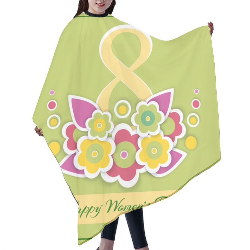 Personality  Womens Day Vector Greeting Card With Flowers Hair Cutting Cape