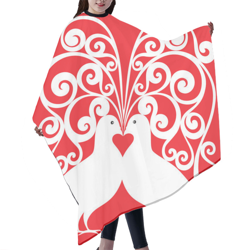 Personality  White Kissing Doves Pair Pattern With A Heart Symbol Hair Cutting Cape