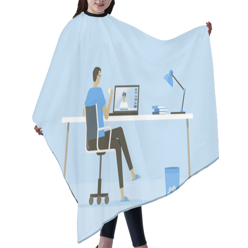 Personality  Flat Vector Work From Home Workplace Concept And Business Smart Working Online Connect Anywhere  Concept Hair Cutting Cape