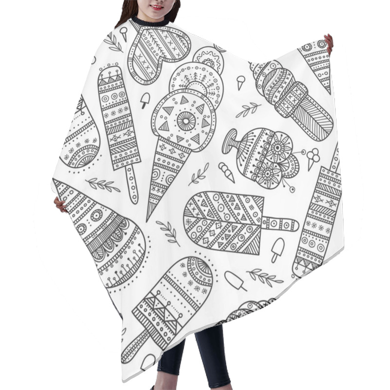 Personality  Ice Cream Seamless Pattern In Ethnic Ornate Boho Style.  Hair Cutting Cape