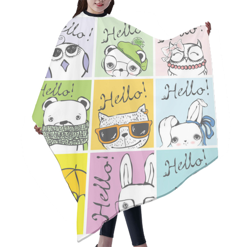 Personality  Poster With Cat, Owl, Bear And Rabbit Hair Cutting Cape