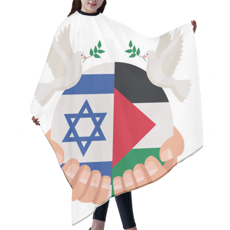 Personality  Palestine And Israel Flags With Peace Doves Design Hair Cutting Cape