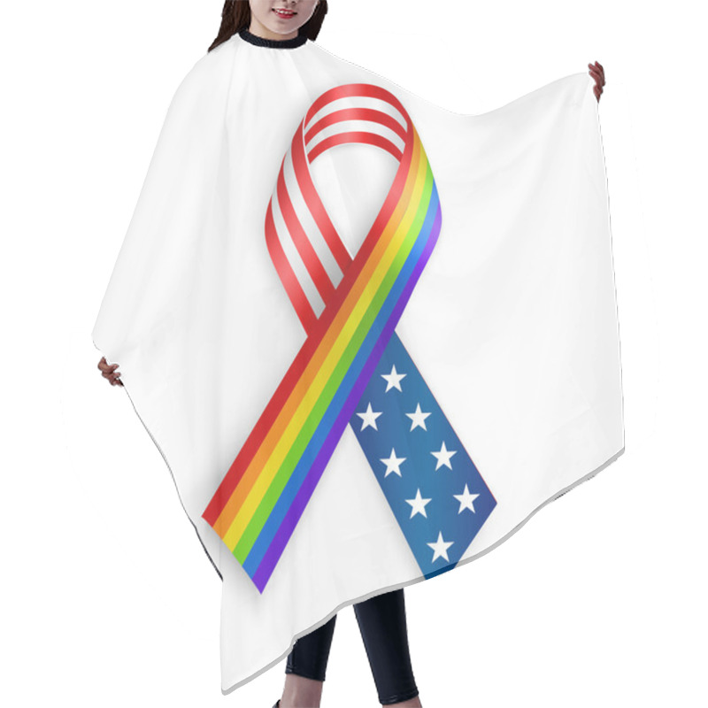 Personality  Rainbow And USA Ribbons. Isolated On White With Transparent Shadow.  Hair Cutting Cape